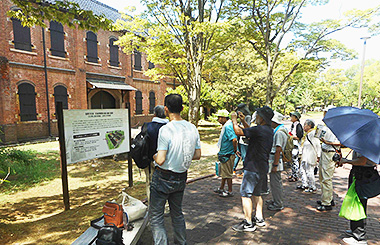 戦争遺跡を巡るガイドの様子